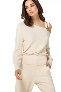 1257-34 / Elegante Fijn Gebreide Pull Met Schoudereffect