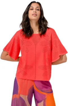 1249-72 / Fijn Gebreide Pull Met Bloemeffect