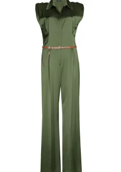 1564-61 / Geklede Shiny Jumpsuit, Recht Been