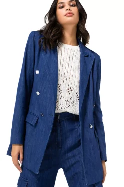 1816-24 / Licht Aansluitende Lange Soepele Jeansblazer