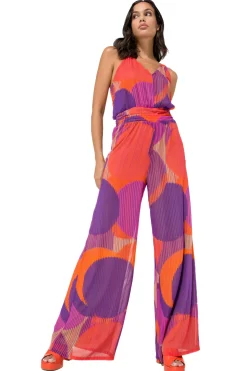 1575-49 / Soepelvallende Geklede Jumpsuit, Wijd Been, Plisse Effect