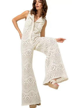1543-34 / Soepelvallende Jumpsuit In Crochet, Wijd Been