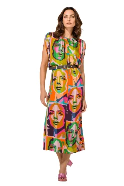 1142-79 / Soepelvallende Pop-Art Midi Jurk